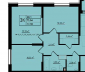 3-комн, 77 кв м, этаж 4/11 ул Мира, 2