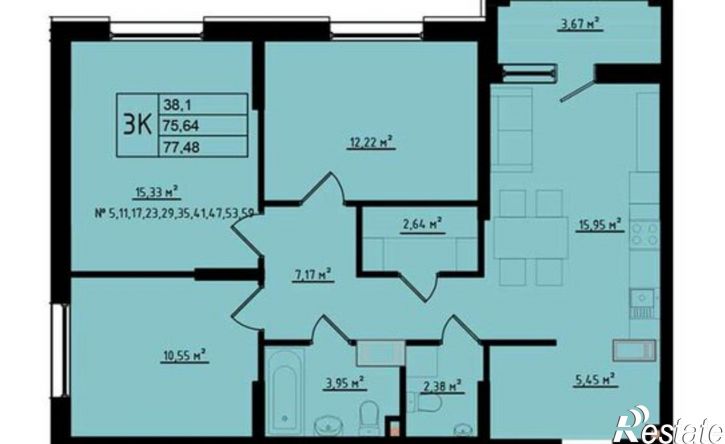 3-комн квартира в новом доме ул Мира, 2,  д. 2