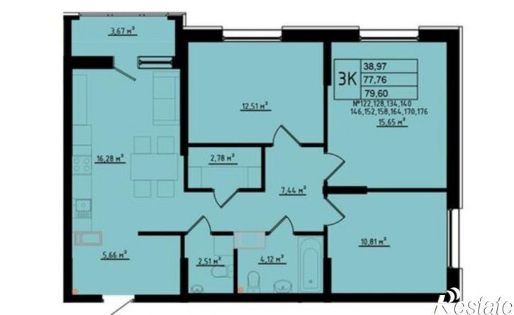 3-комн квартира в новом доме ул Мира, 2,  д. 2