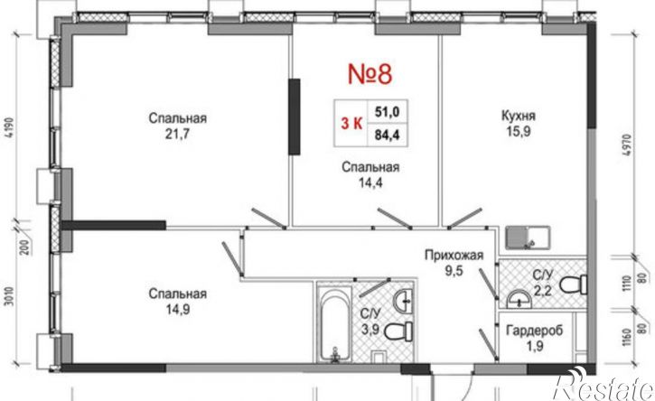 3-комн квартира в новом доме ул Усачева, 3,  д. 3